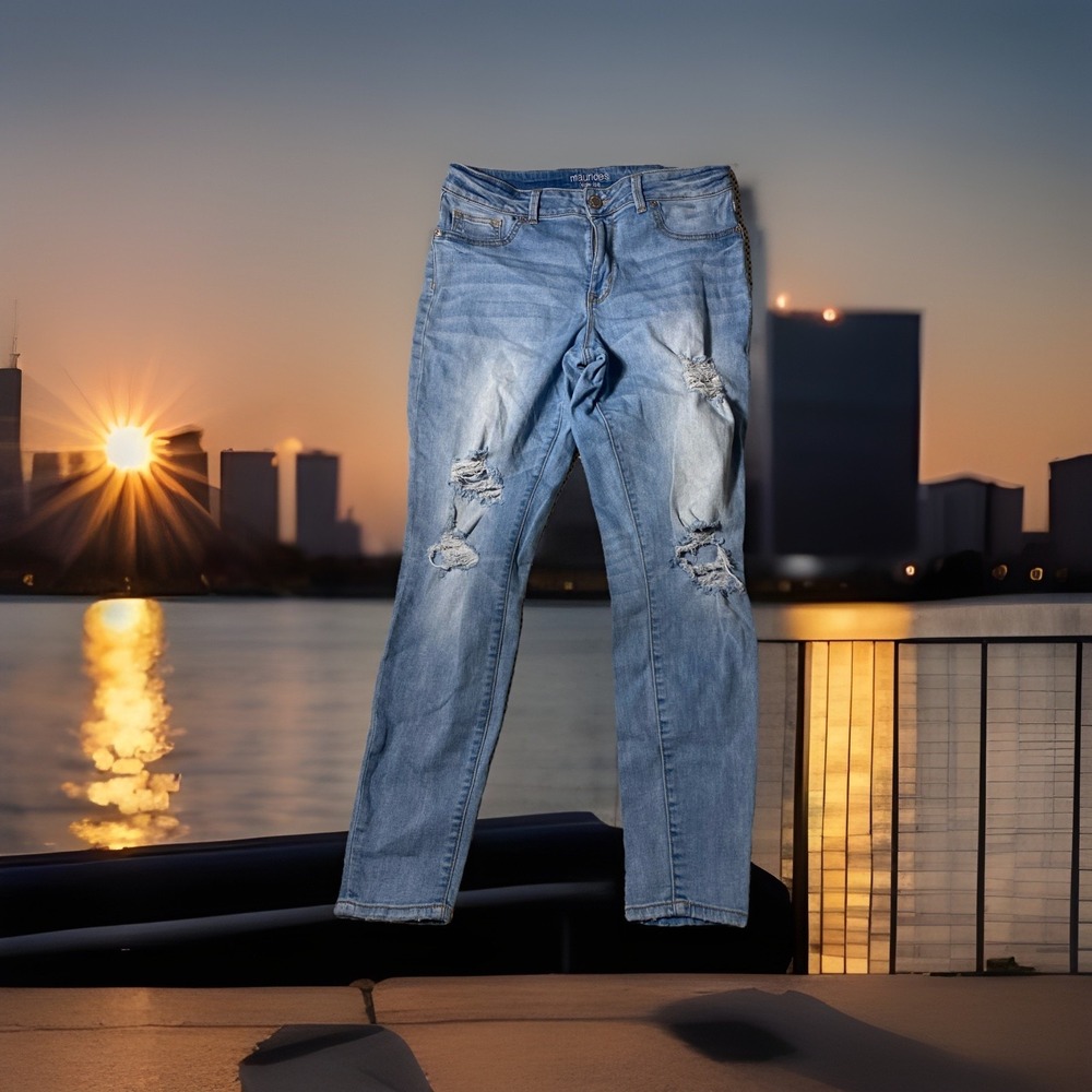 Maurices Women's Large High Rise Distressed Denim Jeans